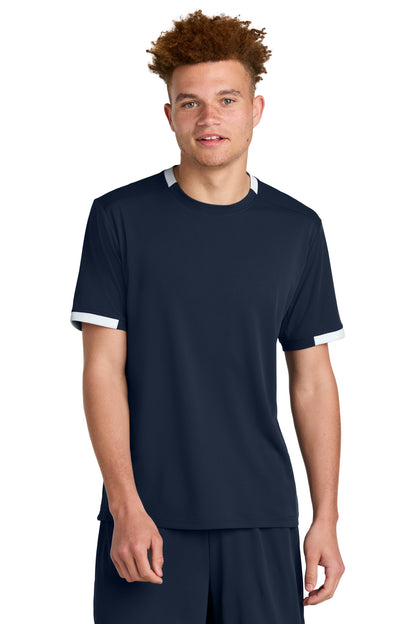 Sport-Tek Club Short Sleeve Crew ST440 True Navy/ White