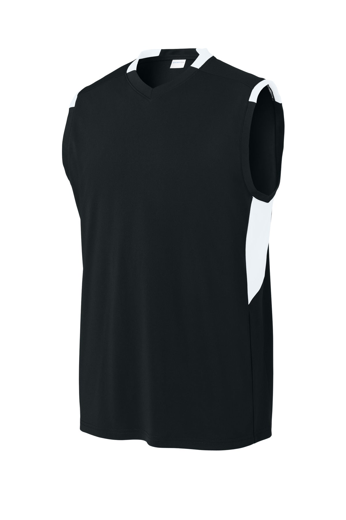 Sport-Tek Club Sleeveless V-Neck ST441 Black/ White