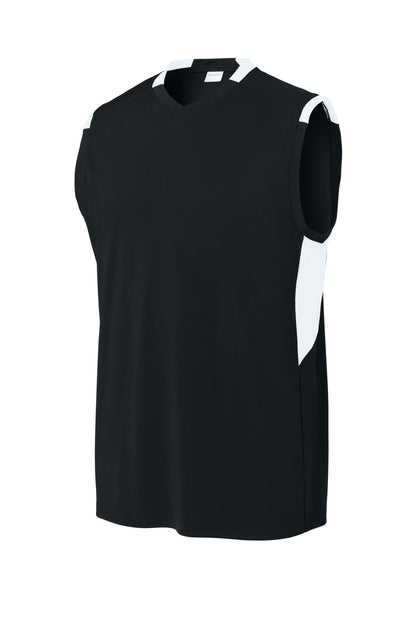 Sport-Tek Club Sleeveless V-Neck ST441 Black/ White