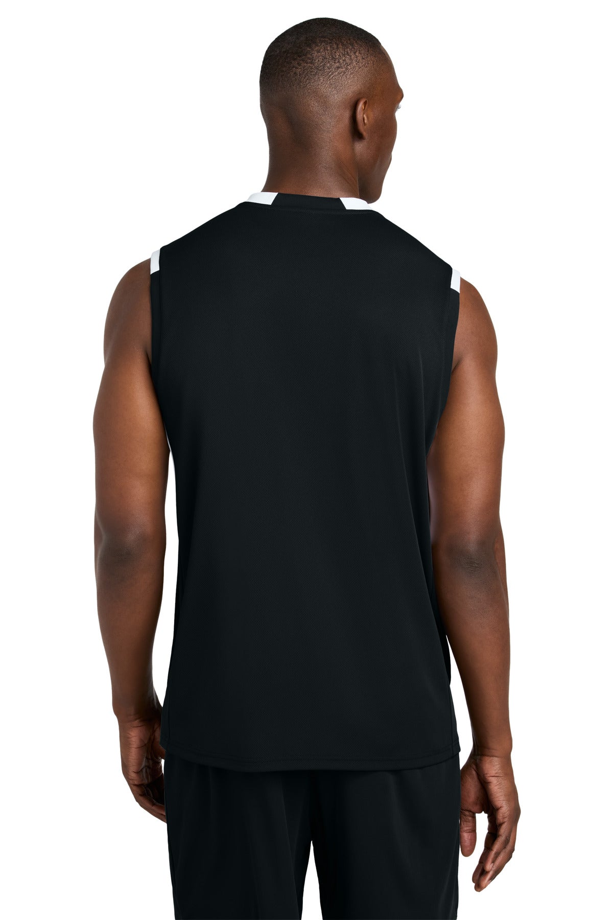Sport-Tek Club Sleeveless V-Neck ST441 Black/ White