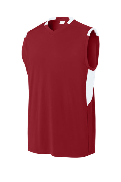 Sport-Tek Club Sleeveless V-Neck ST441 Deep Red/ White