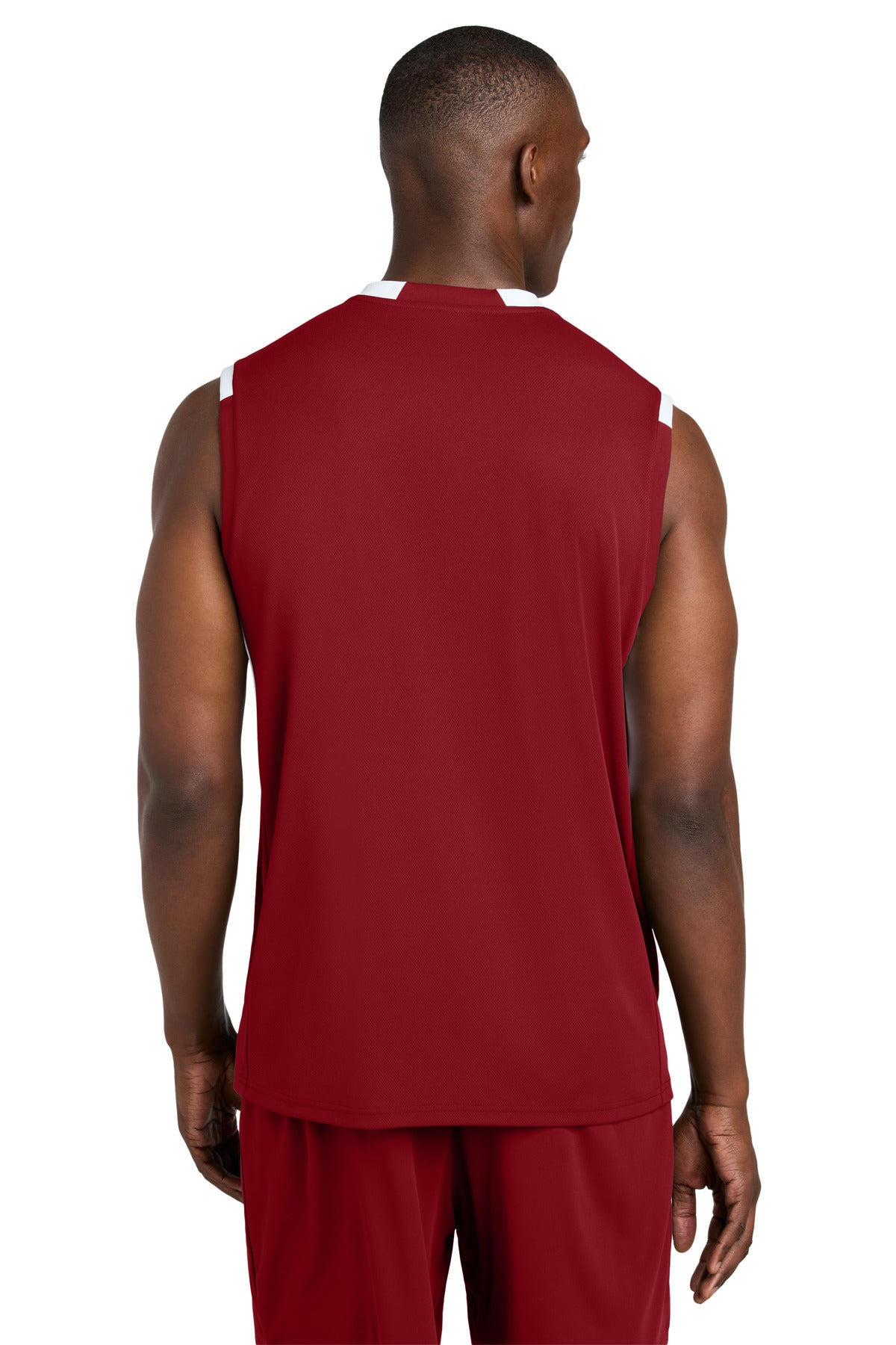 Sport-Tek Club Sleeveless V-Neck ST441 Deep Red/ White
