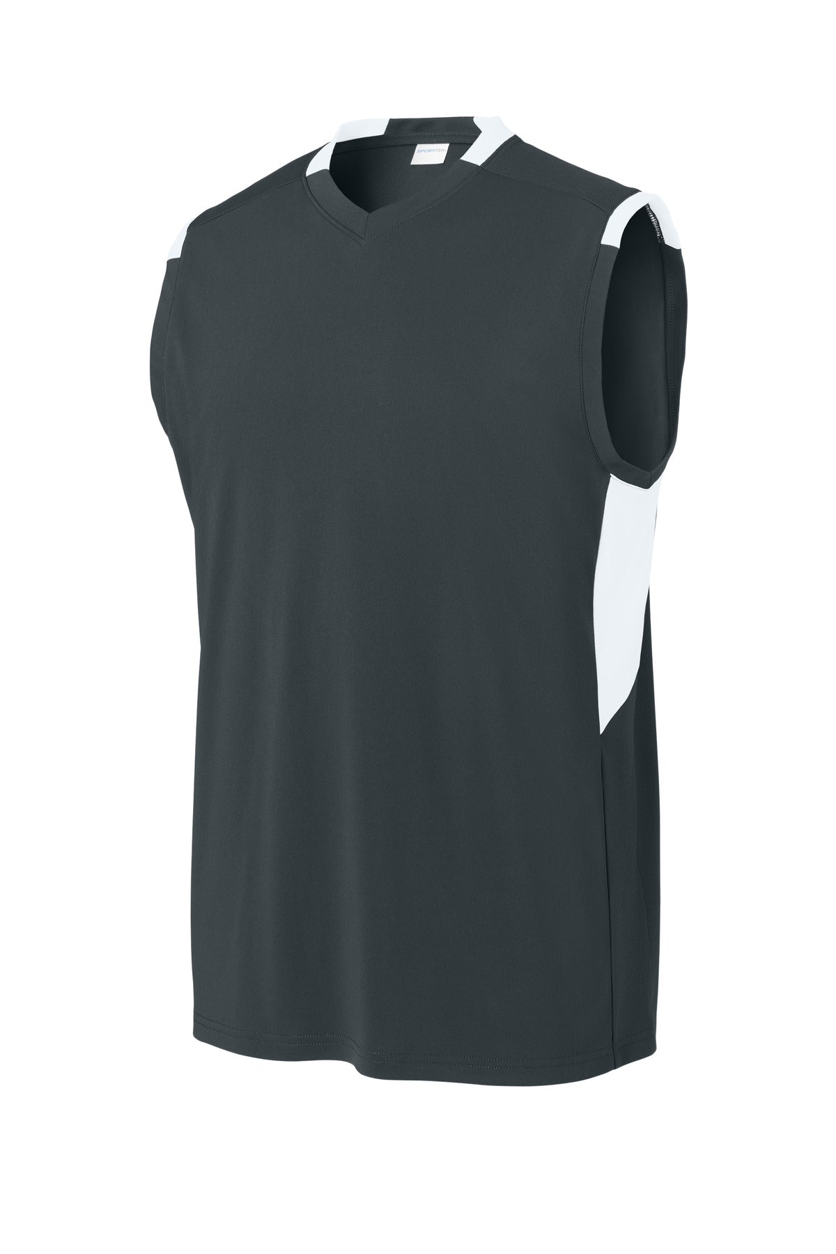 Sport-Tek Club Sleeveless V-Neck ST441 Iron Grey/ White