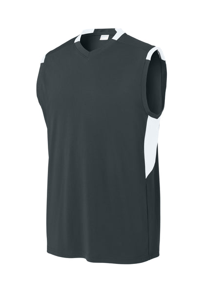 Sport-Tek Club Sleeveless V-Neck ST441 Iron Grey/ White