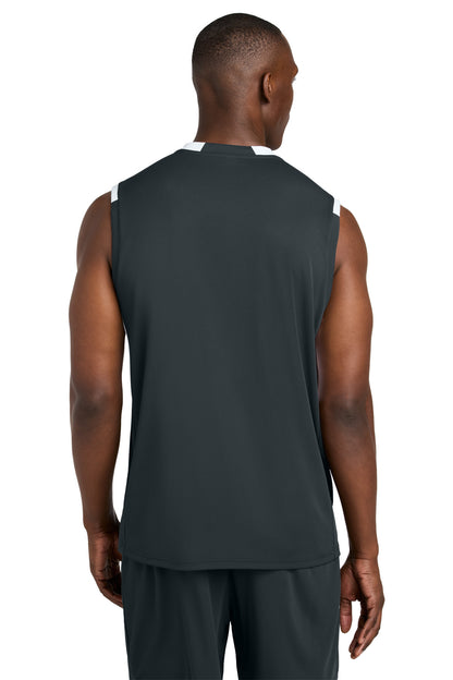 Sport-Tek Club Sleeveless V-Neck ST441 Iron Grey/ White