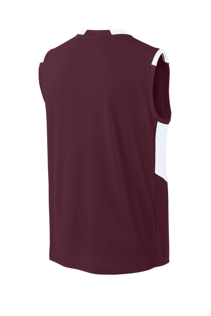 Sport-Tek Club Sleeveless V-Neck ST441 Maroon/ White