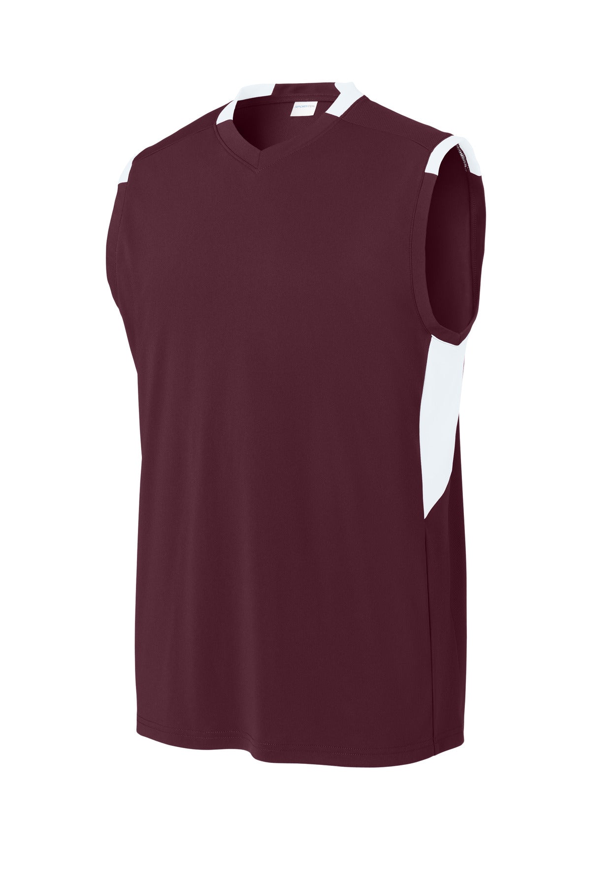 Sport-Tek Club Sleeveless V-Neck ST441 Maroon/ White