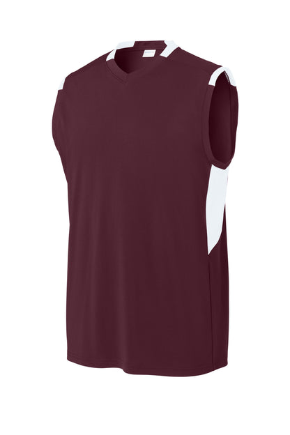 Sport-Tek Club Sleeveless V-Neck ST441 Maroon/ White