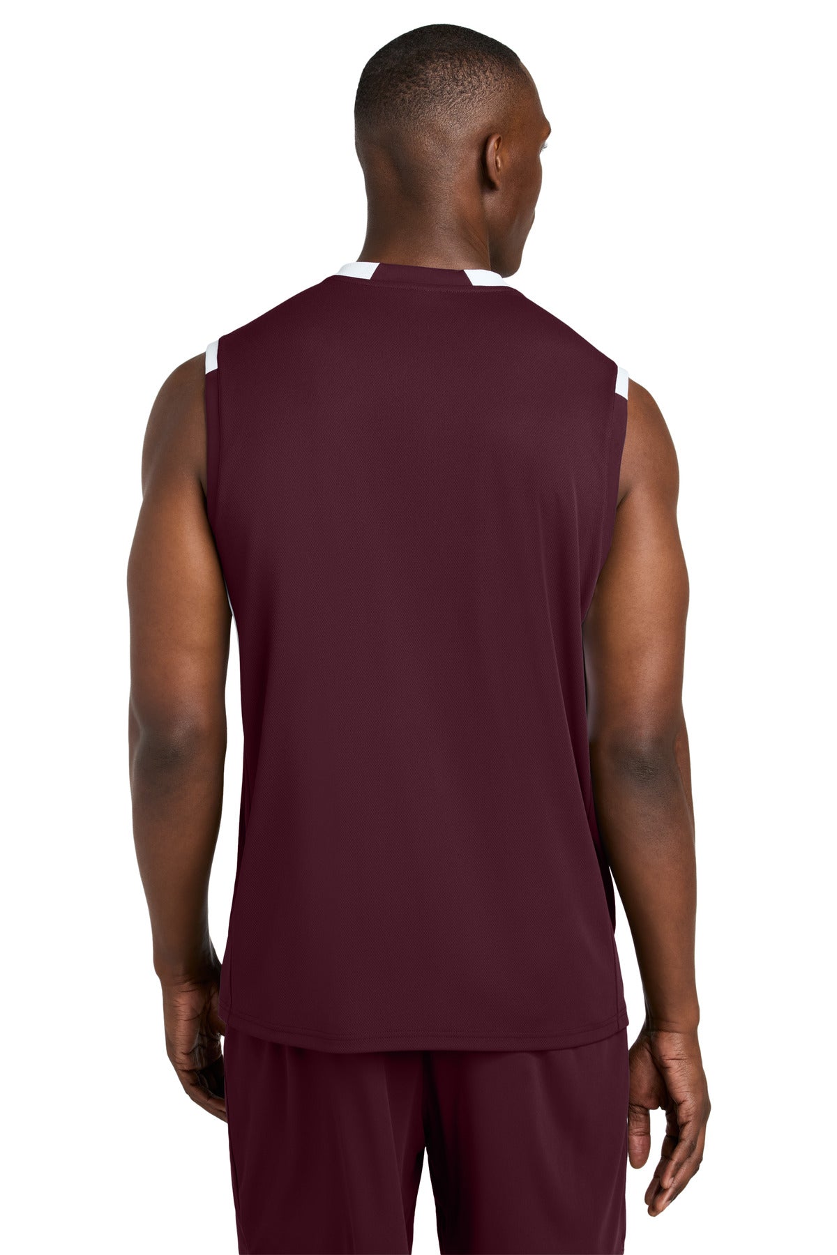 Sport-Tek Club Sleeveless V-Neck ST441 Maroon/ White