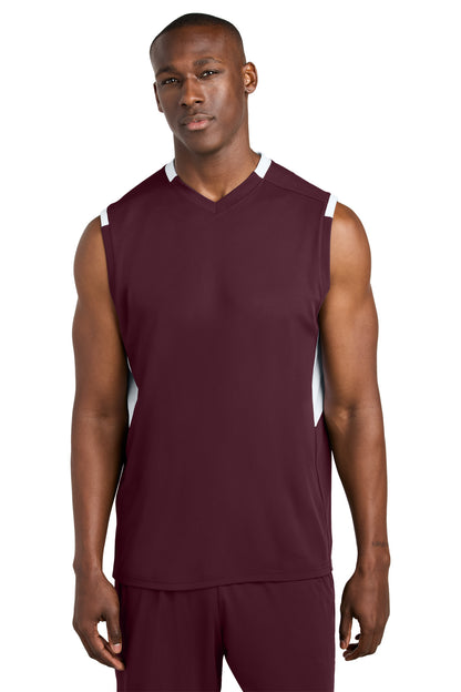 Sport-Tek Club Sleeveless V-Neck ST441 Maroon/ White