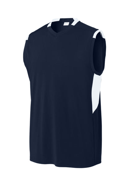 Sport-Tek Club Sleeveless V-Neck ST441 True Navy/ White