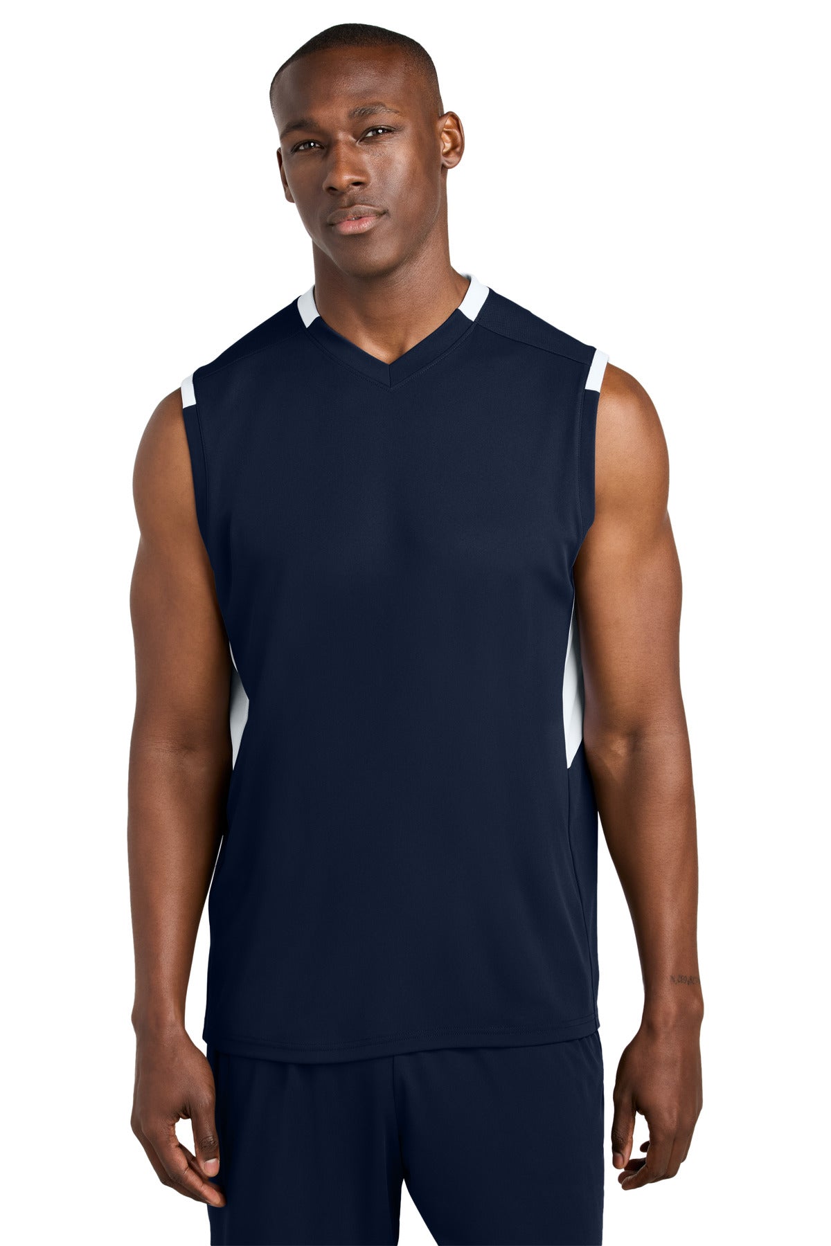 Sport-Tek Club Sleeveless V-Neck ST441 True Navy/ White