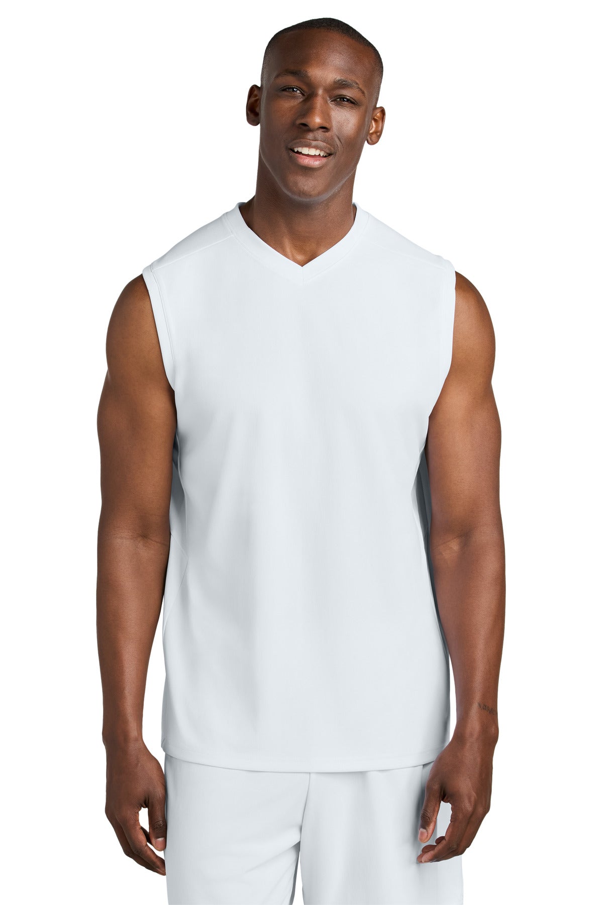 Sport-Tek Club Sleeveless V-Neck ST441 White/ White