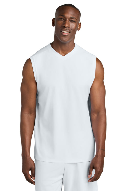 Sport-Tek Club Sleeveless V-Neck ST441 White/ White