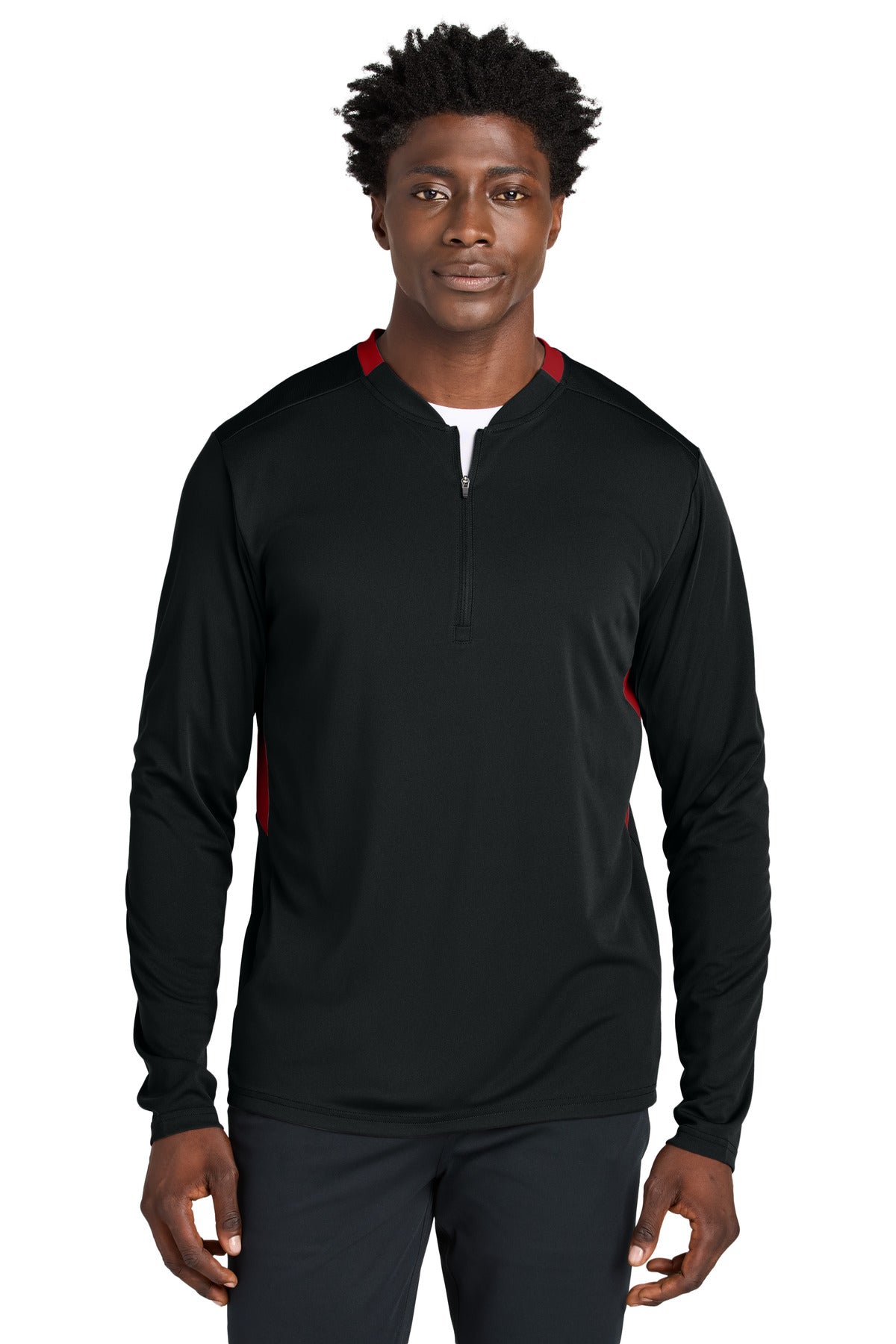 Sport-Tek Club 1/4-Zip Pullover ST443 Black/ Deep Red