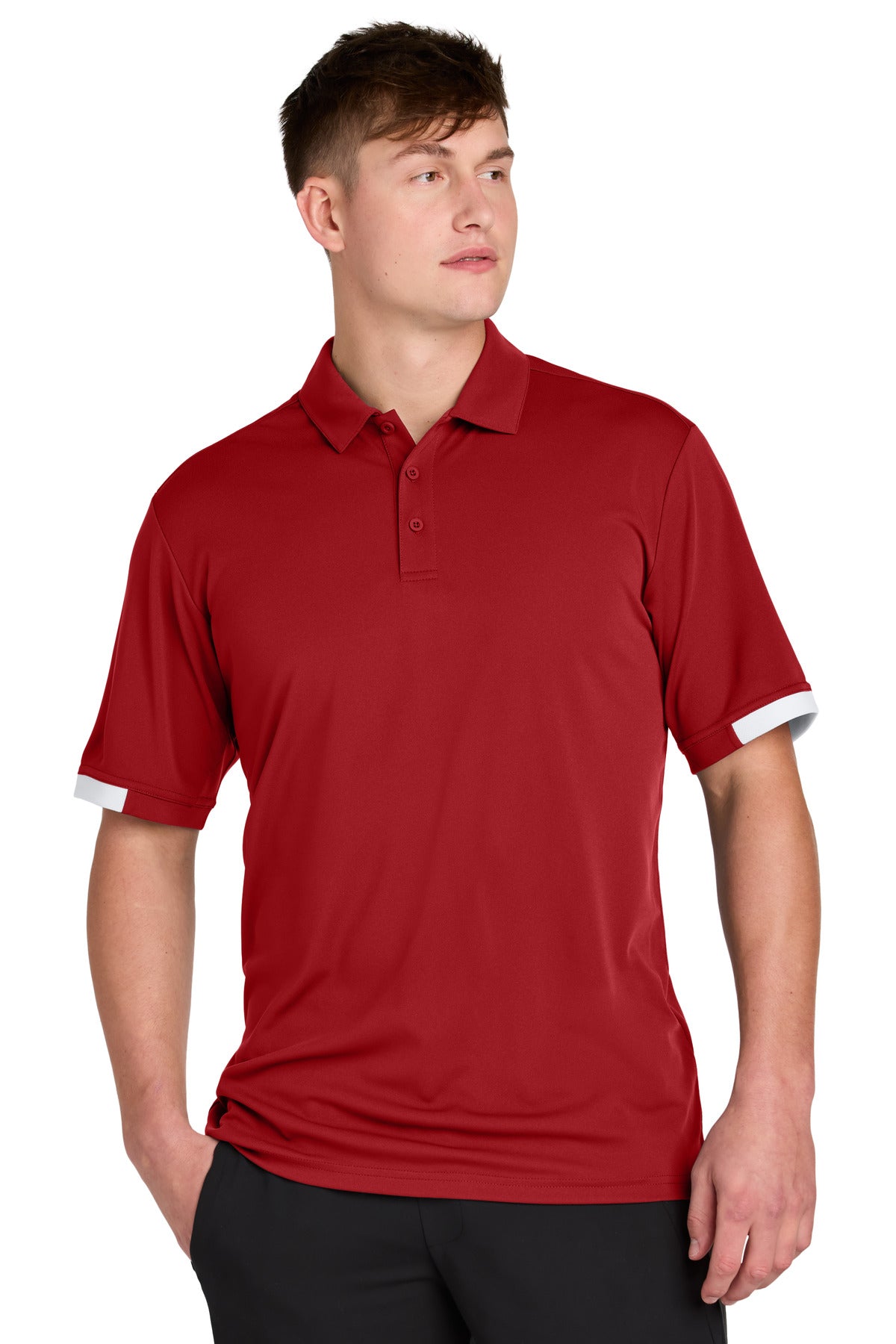 Sport-Tek Club Colorblock Polo ST444 Deep Red/ White