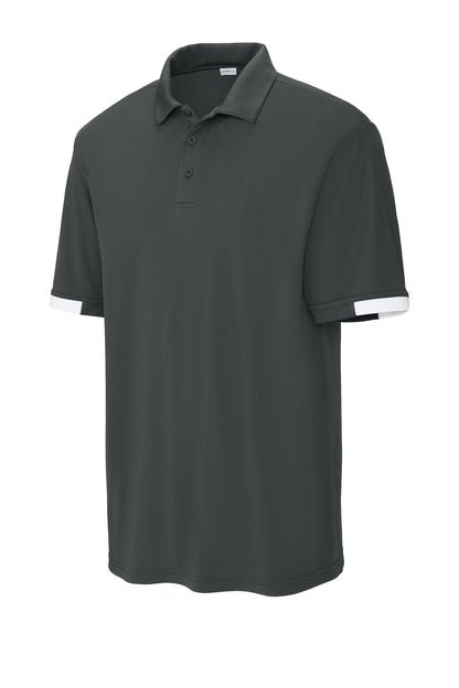 Sport-Tek Club Colorblock Polo ST444 Iron Grey/ White