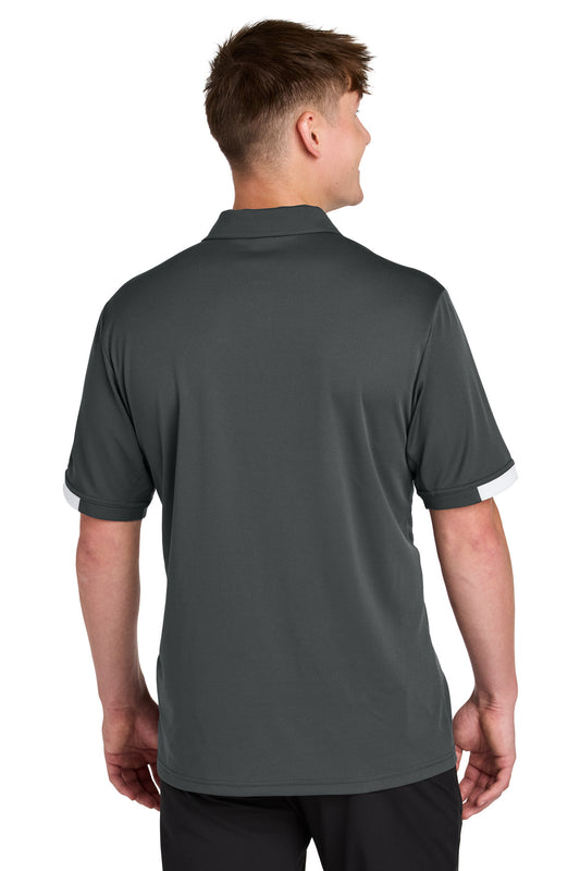 Sport-Tek Club Colorblock Polo ST444 Iron Grey/ White