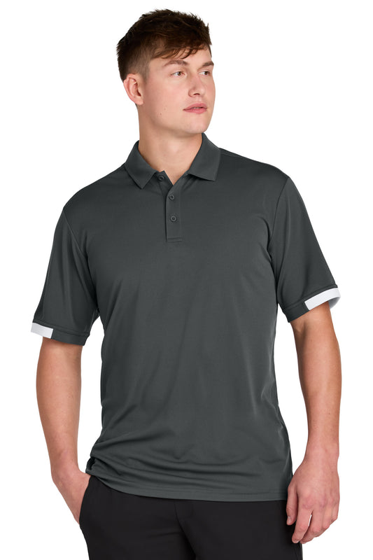 Sport-Tek Club Colorblock Polo ST444 Iron Grey/ White