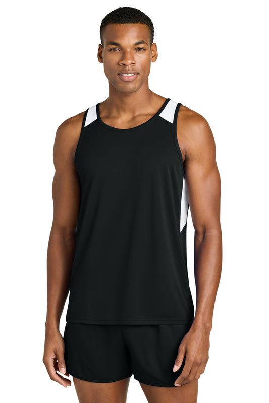 Sport-Tek Club Track Tank ST446 Black/ White