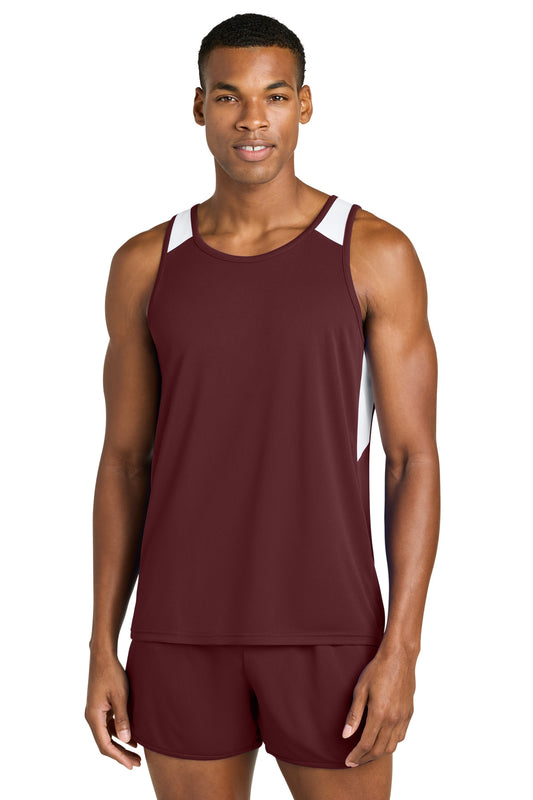 Sport-Tek Club Track Tank ST446 Maroon/ White