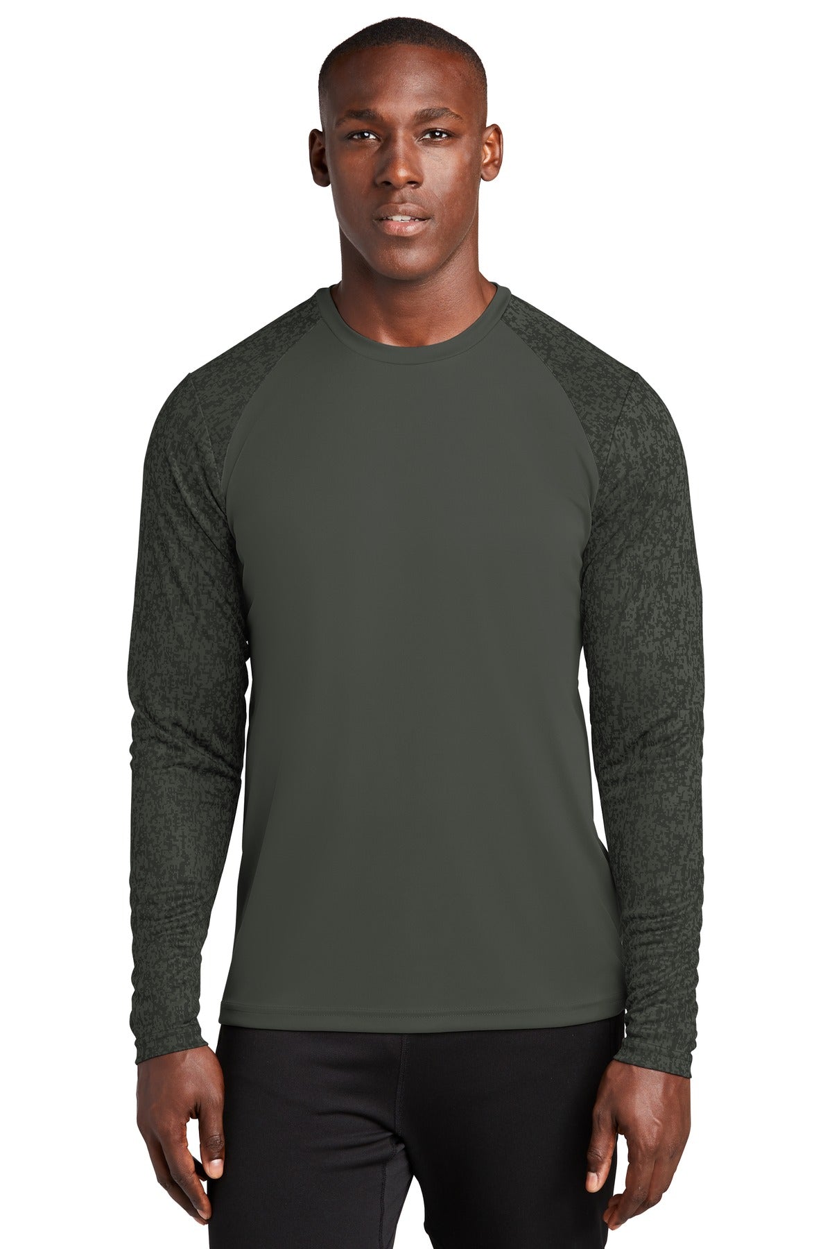 Sport-Tek  Long Sleeve Digi Camo Tee. ST460LS Black