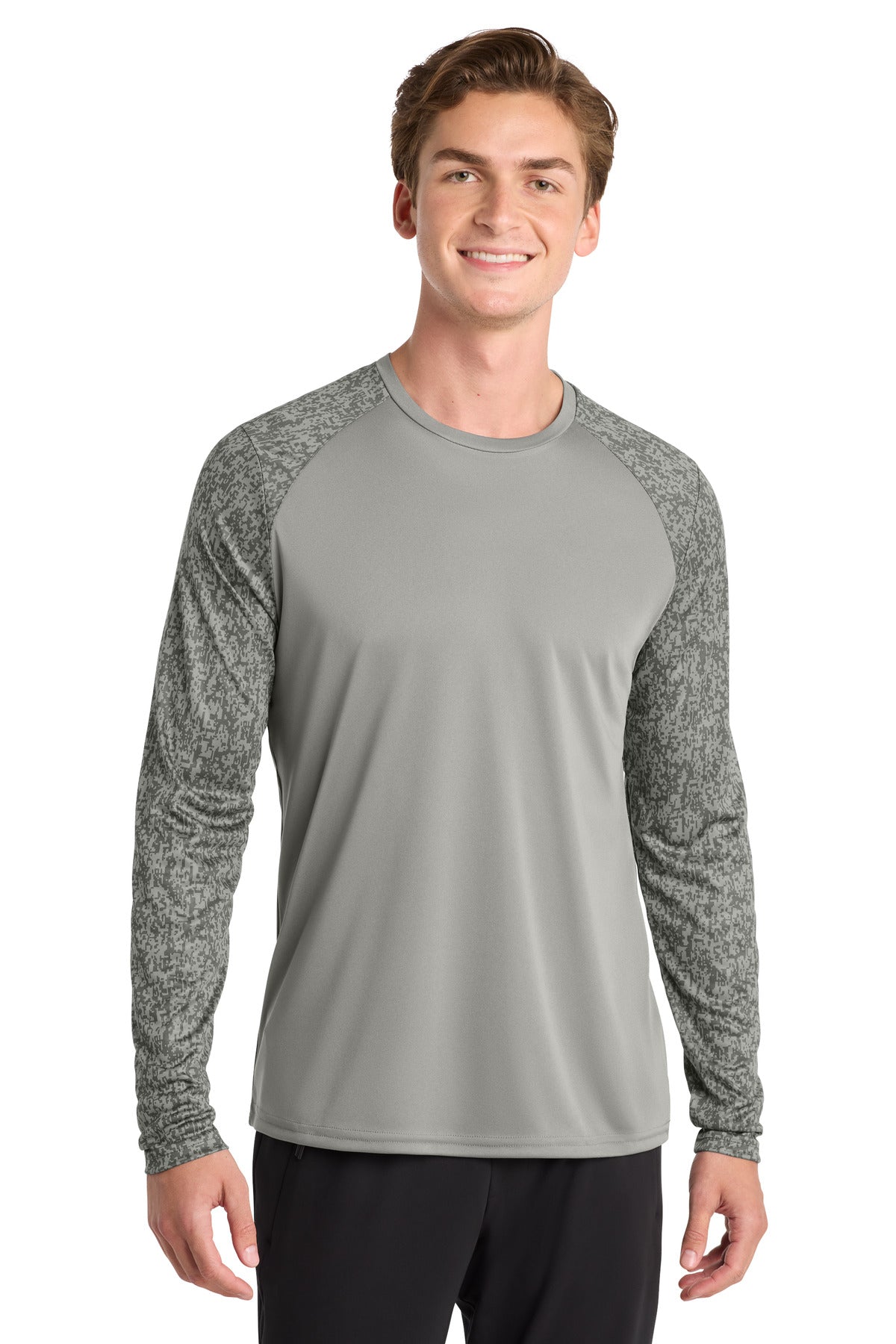 Sport-Tek Long Sleeve Digi Camo Tee ST460LS Grey Concrete