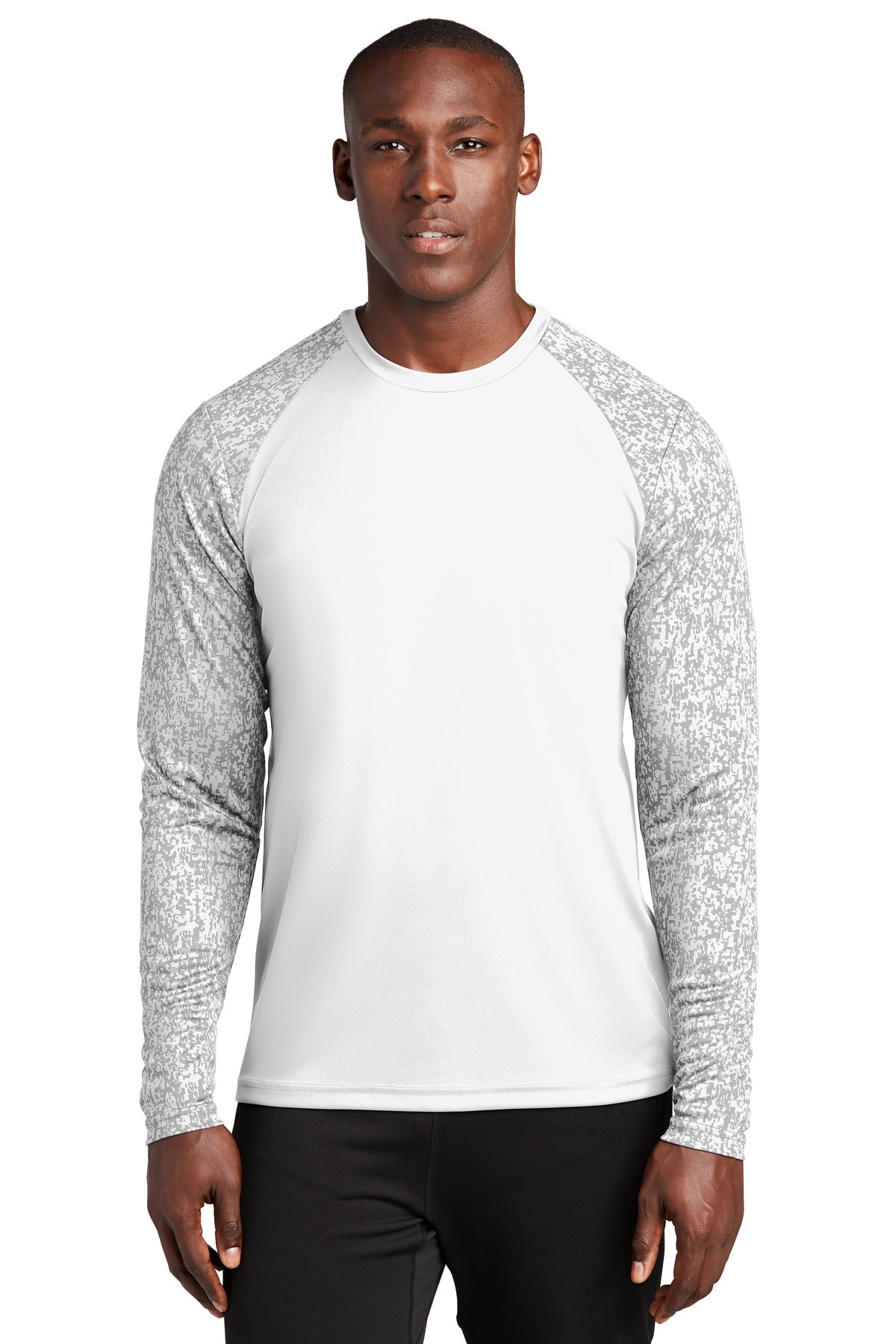 Sport-Tek  Long Sleeve Digi Camo Tee. ST460LS White