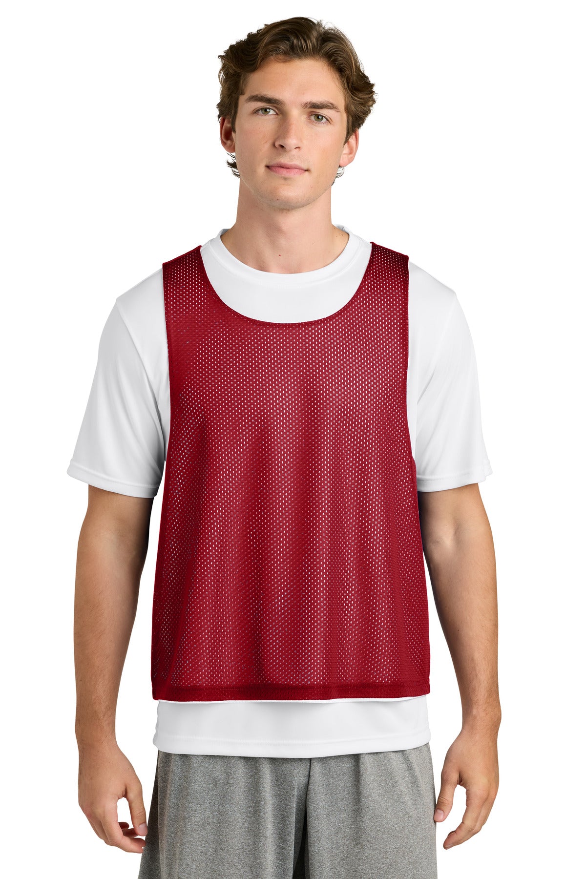 Sport-Tek Lacrosse Reversible Pinnie ST512 Deep Red/ White