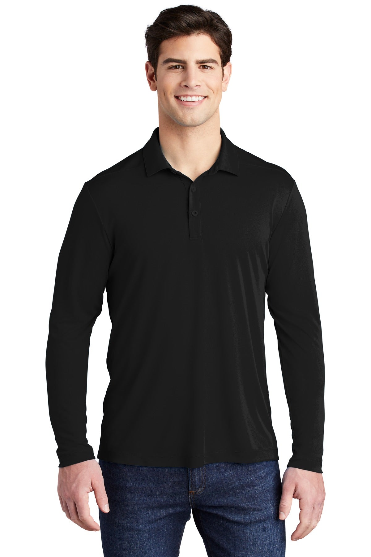 Sport-Tek   Posi-UV  Pro Long Sleeve Polo. ST520LS Black