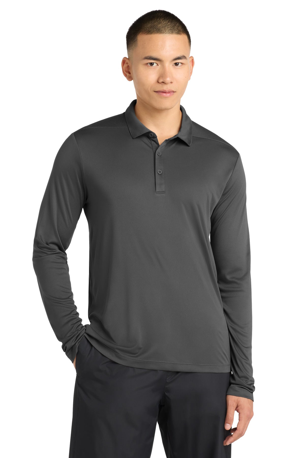 Sport-Tek Posi-UV Pro Long Sleeve Polo ST520LS Dark Smoke Grey