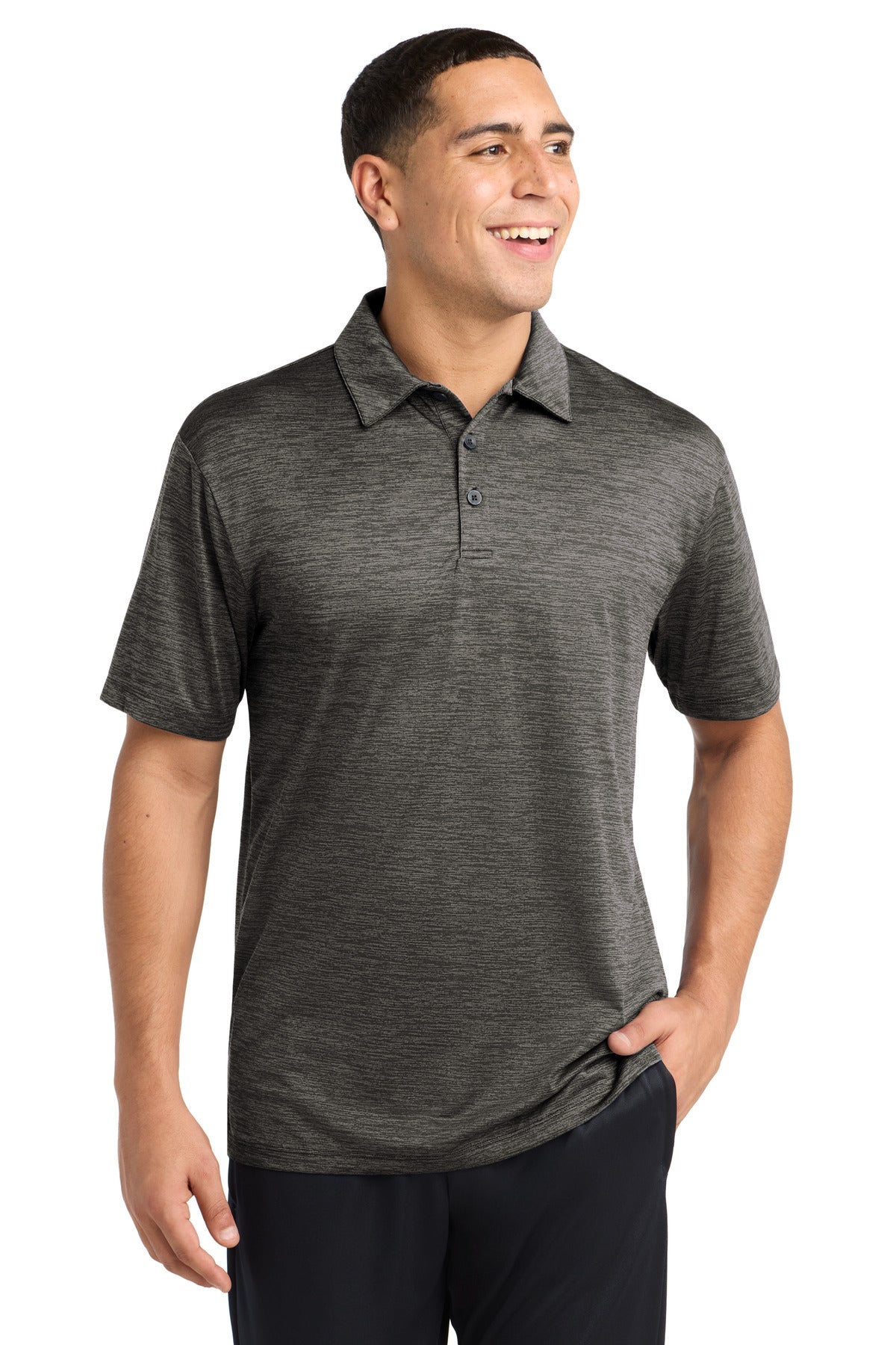 Sport-Tek PosiCharge Electric Heather Polo ST590 Grey-Black Electric