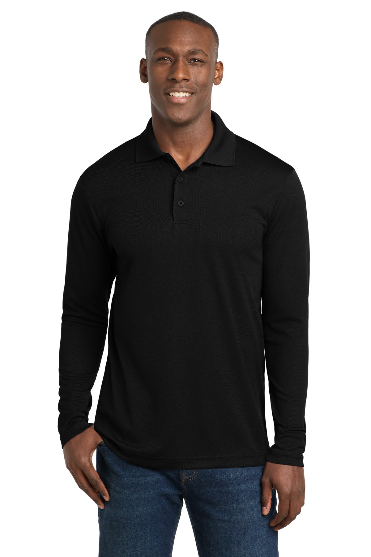Sport-Tek PosiCharge RacerMesh Long Sleeve Polo ST640LS Black