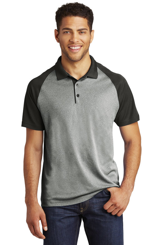 Sport-Tek  PosiCharge  RacerMesh  Raglan Heather Block Polo. ST641 Grey Heather/ Black