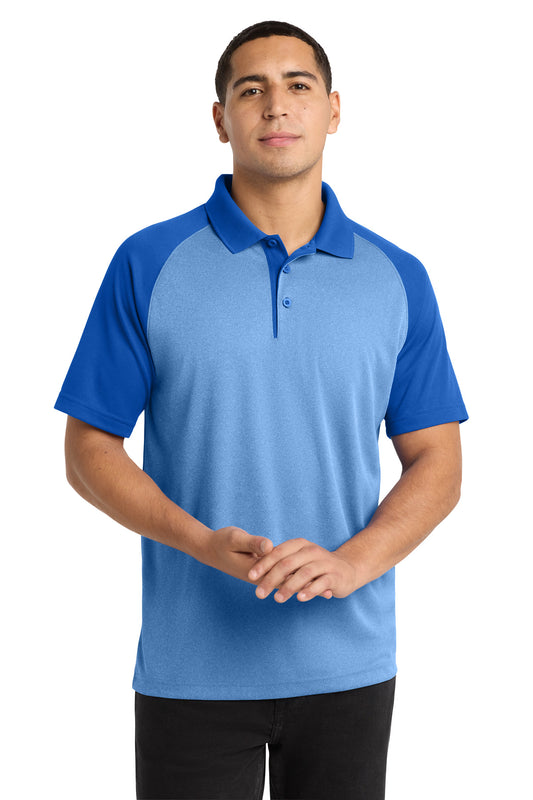 Sport-Tek PosiCharge RacerMesh Raglan Heather Block Polo ST641 True Royal Heather/ True Royal