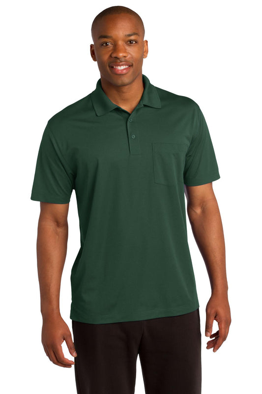 Sport-Tek Micropique Sport-Wick Pocket Polo. ST651 Forest Green