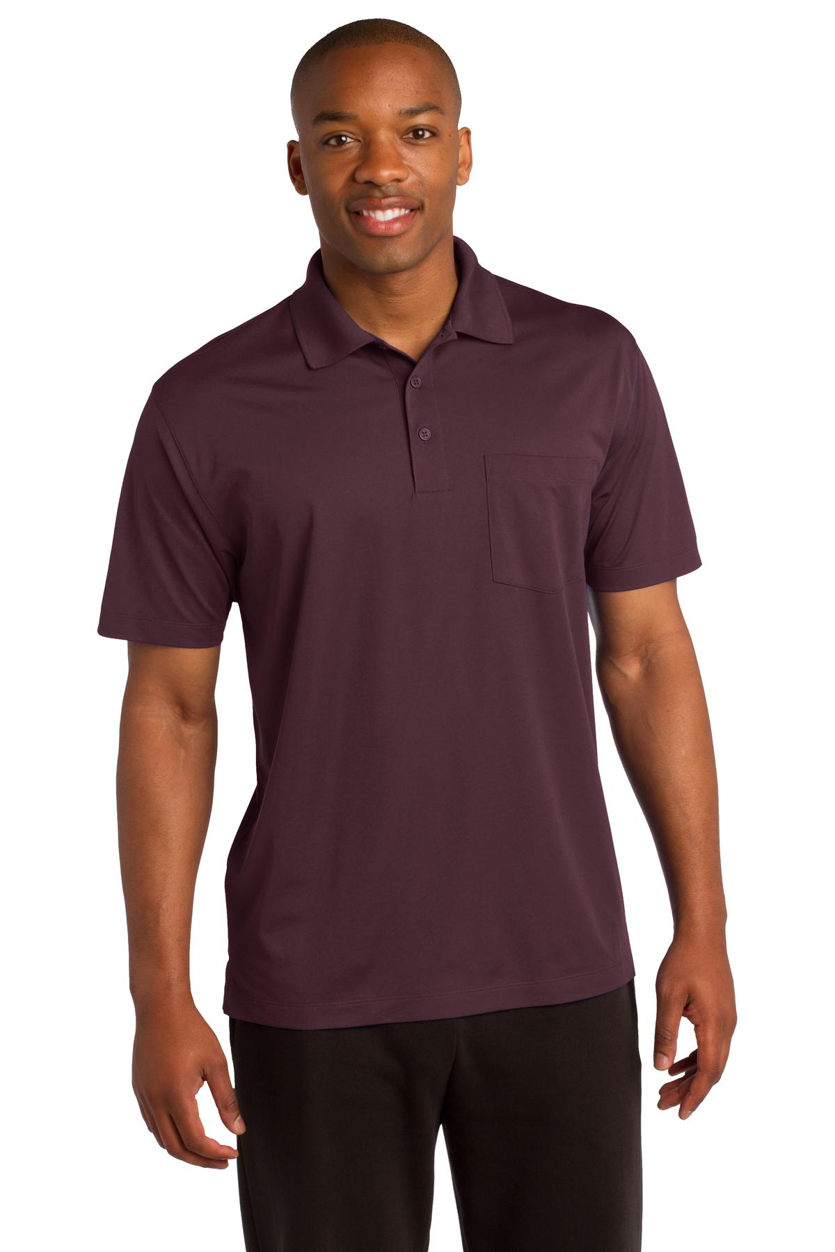 Sport-Tek Micropique Sport-Wick Pocket Polo. ST651 Maroon
