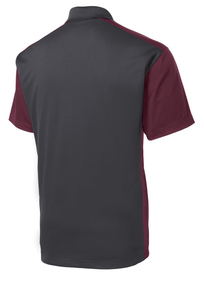 Sport-Tek Colorblock Micropique Sport-Wick Polo. ST652 Iron Grey/ Maroon