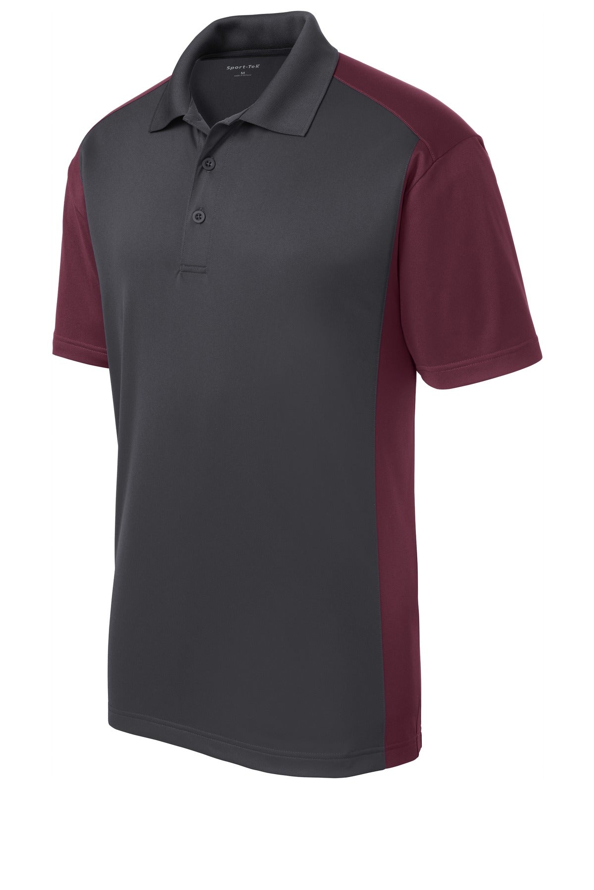 Sport-Tek Colorblock Micropique Sport-Wick Polo. ST652 Iron Grey/ Maroon