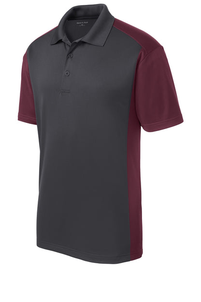 Sport-Tek Colorblock Micropique Sport-Wick Polo. ST652 Iron Grey/ Maroon