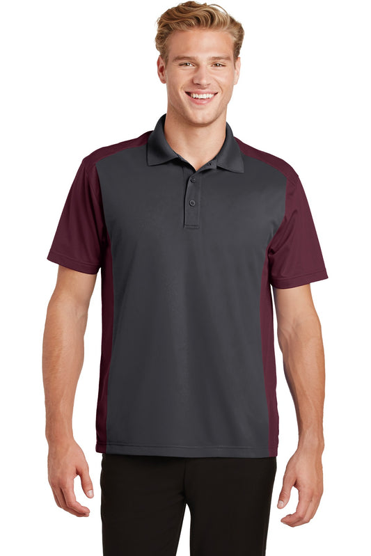 Sport-Tek Colorblock Micropique Sport-Wick Polo. ST652 Iron Grey/ Maroon