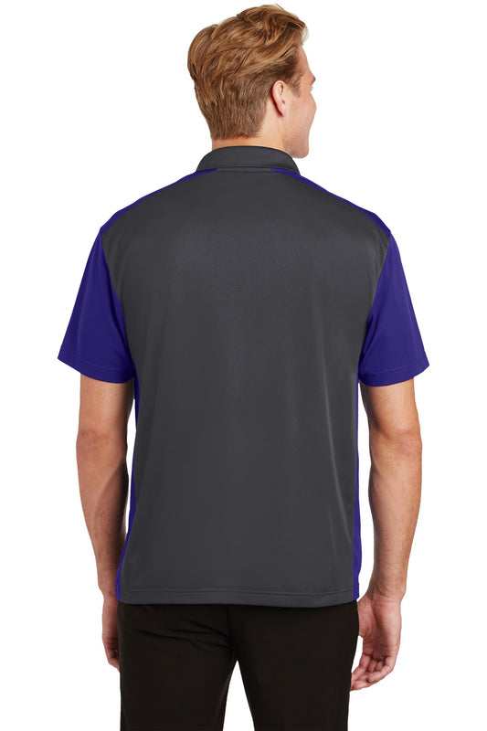 Sport-Tek Colorblock Micropique Sport-Wick Polo. ST652 Iron Grey/ Purple