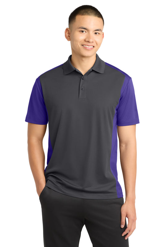 Sport-Tek Colorblock Micropique Sport-Wick Polo ST652 Iron Grey/ Purple