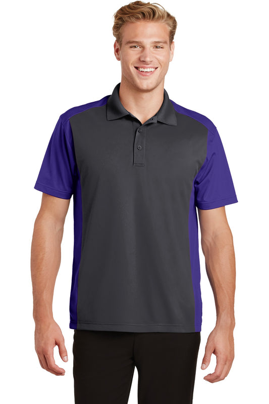 Sport-Tek Colorblock Micropique Sport-Wick Polo. ST652 Iron Grey/ Purple