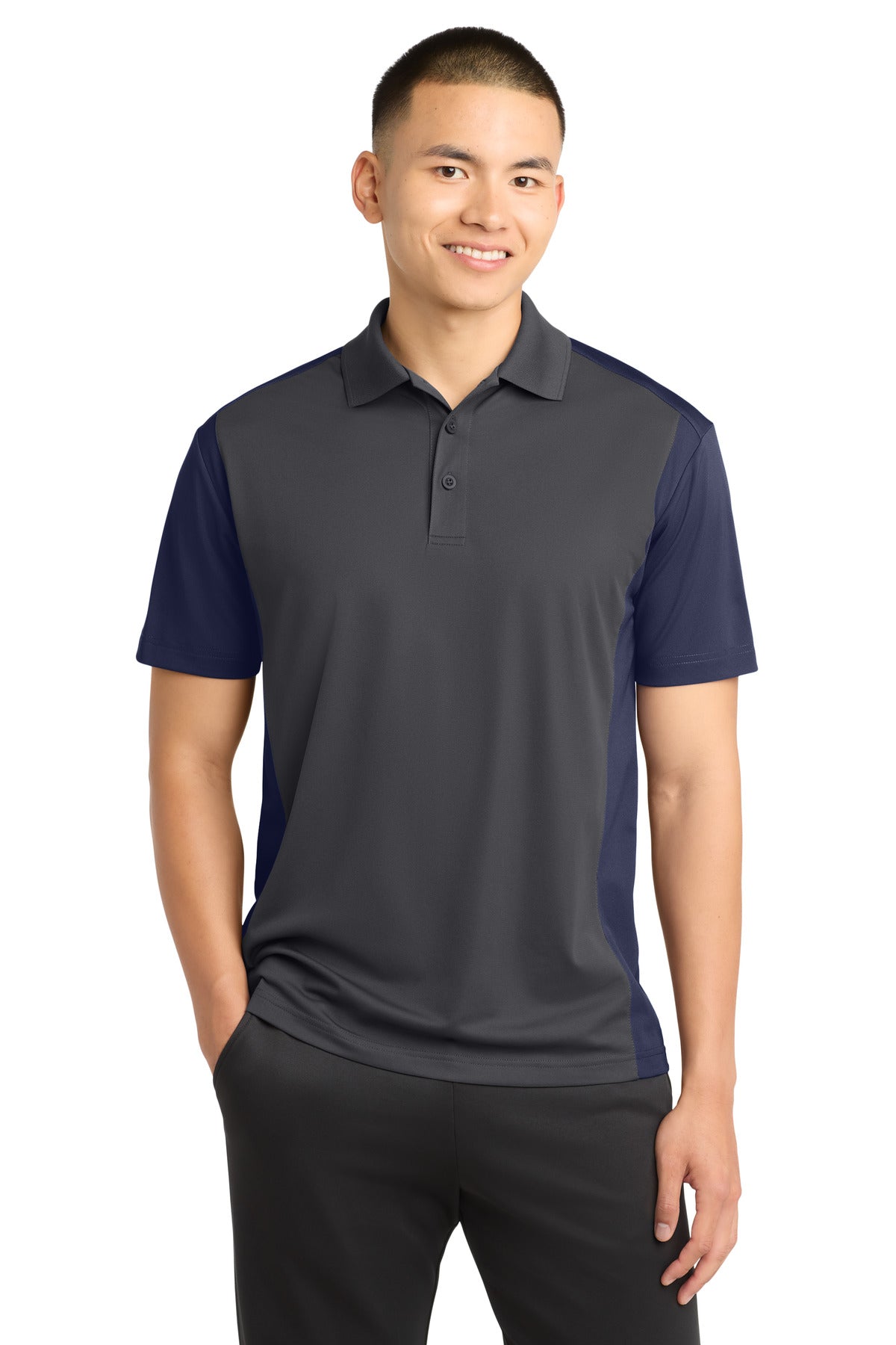 Sport-Tek Colorblock Micropique Sport-Wick Polo ST652 Iron Grey/ True Navy