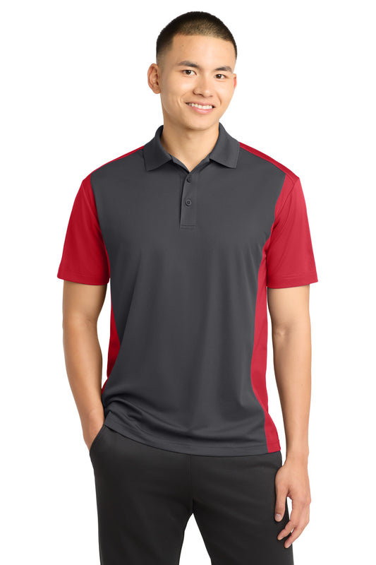 Sport-Tek Colorblock Micropique Sport-Wick Polo ST652 Iron Grey/ True Red