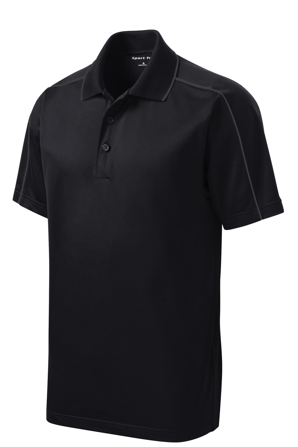 Sport-Tek Micropique Sport-Wick Piped Polo. ST653 Black/ Iron Grey