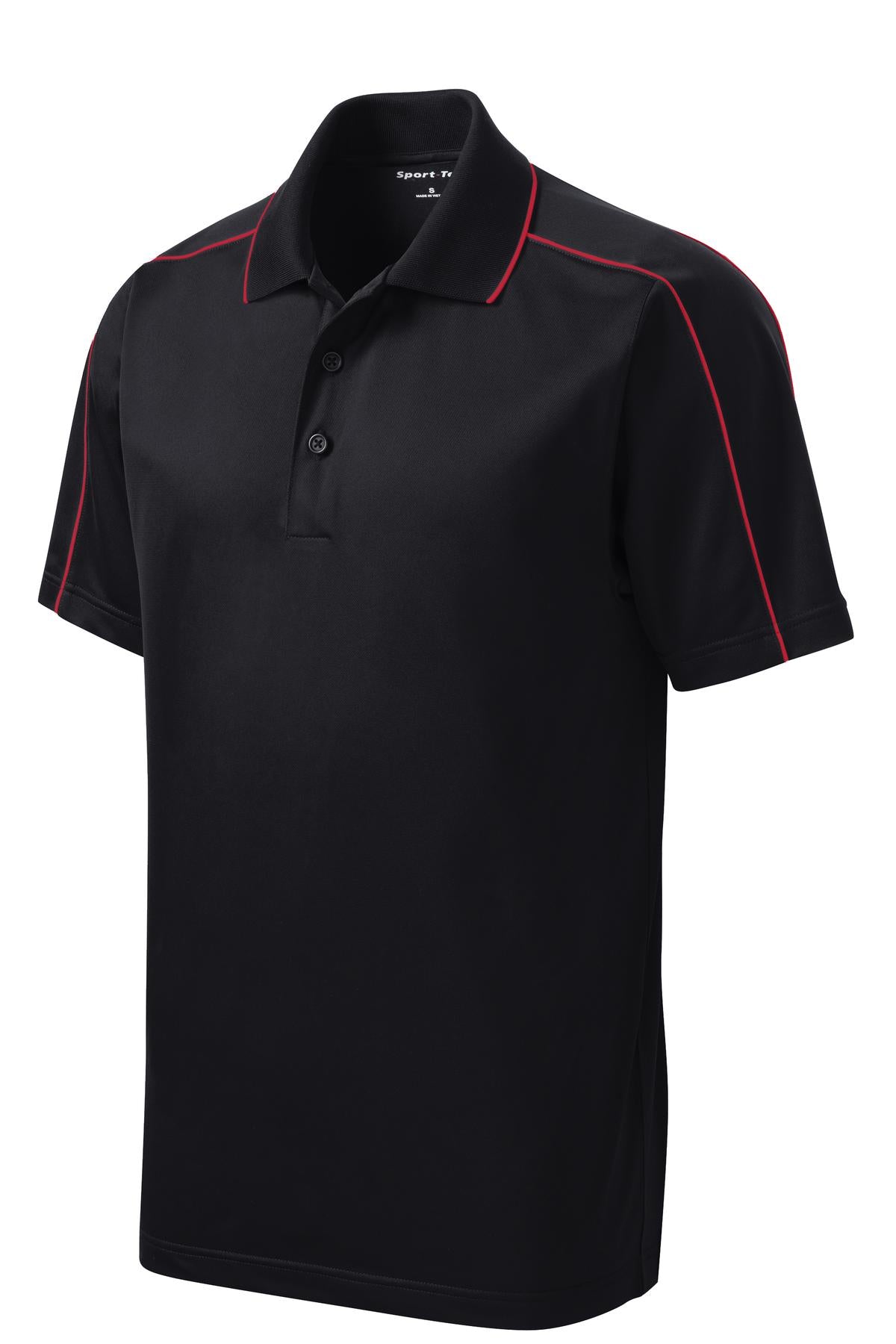 Sport-Tek Micropique Sport-Wick Piped Polo. ST653 Black/ True Red