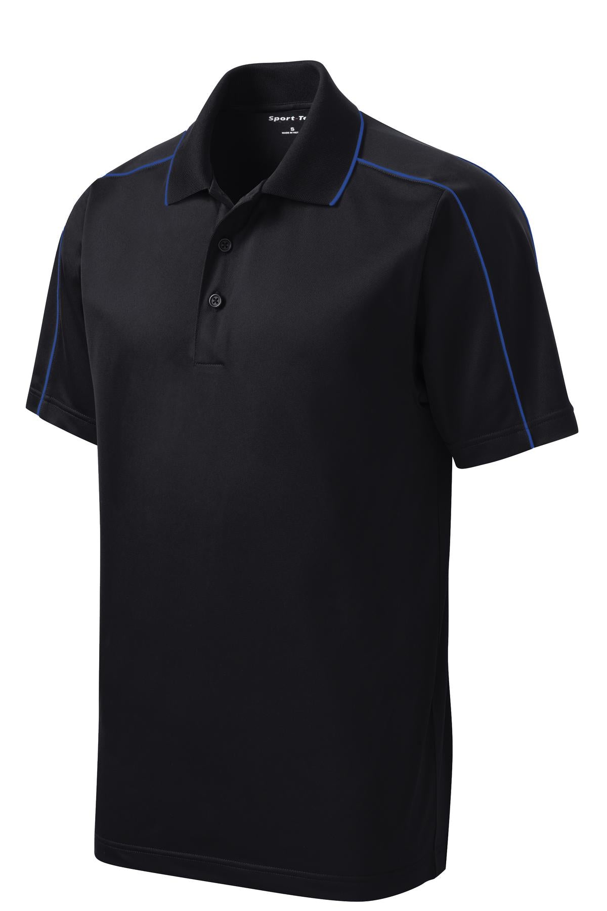 Sport-Tek Micropique Sport-Wick Piped Polo. ST653 Black/ True Royal