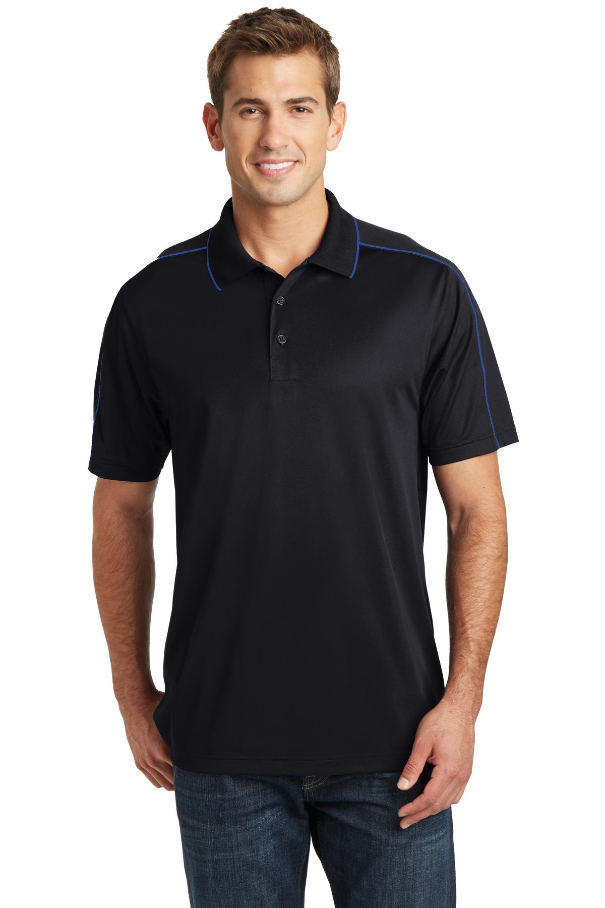 Sport-Tek Micropique Sport-Wick Piped Polo. ST653 Black/ True Royal
